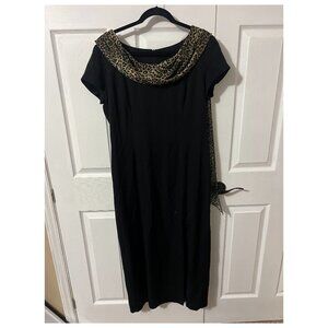 Virgo II Black Dress with Leopard Accent Size 12 Back Zip